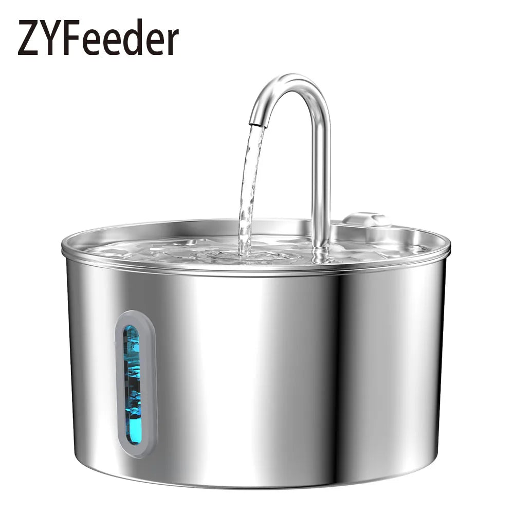 Stainless Steel Pet Water Fountain – 2.2L Automatic Dispenser for Cats & Dogs