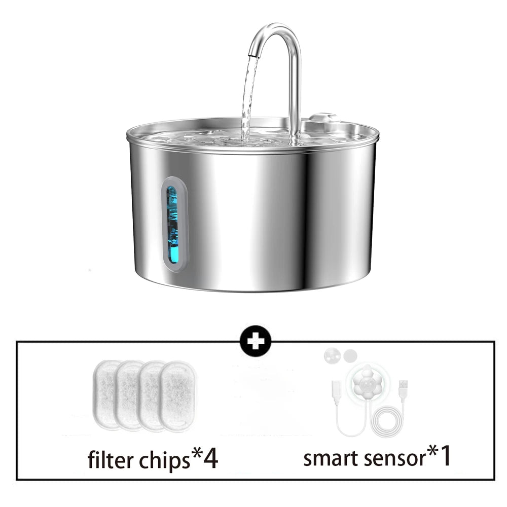 Stainless Steel Pet Water Fountain – 2.2L Automatic Dispenser for Cats & Dogs
