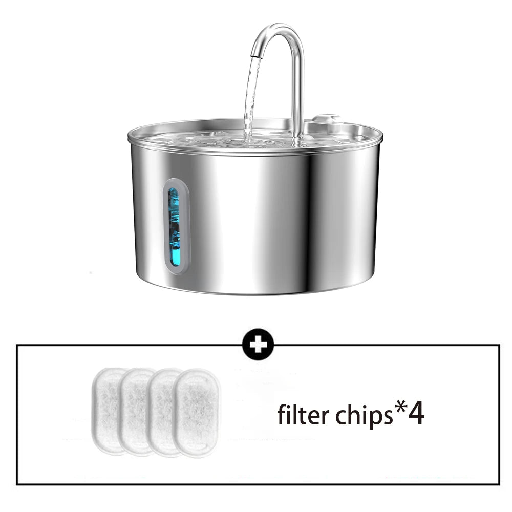 Stainless Steel Pet Water Fountain – 2.2L Automatic Dispenser for Cats & Dogs