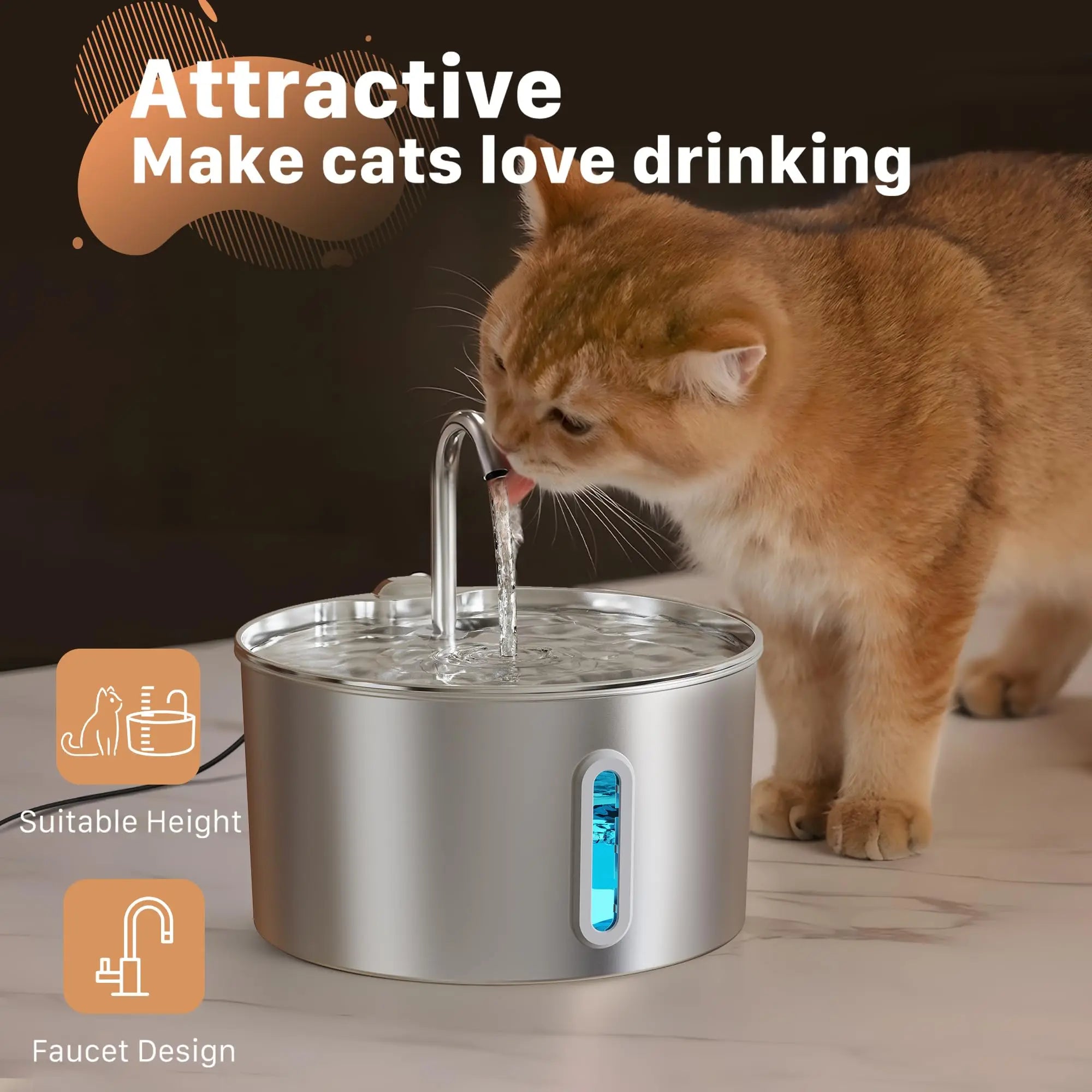 Stainless Steel Pet Water Fountain – 2.2L Automatic Dispenser for Cats & Dogs