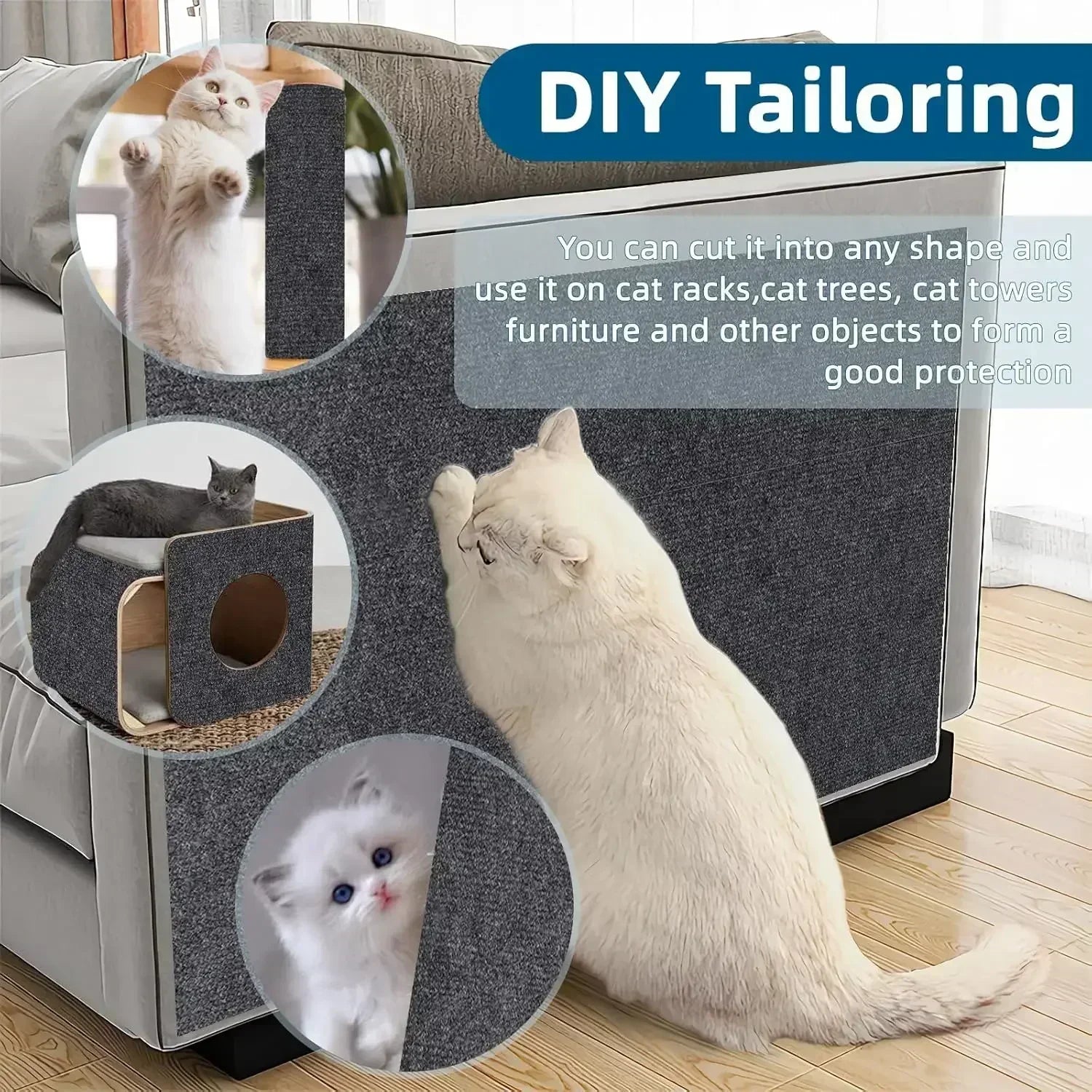 Trimmable Cat Scratching Mat Self-Adhesive Carpet Mat Pad Anti Cat Scratcher Furniture Couch Corner Indoor Sofa Wall Protector