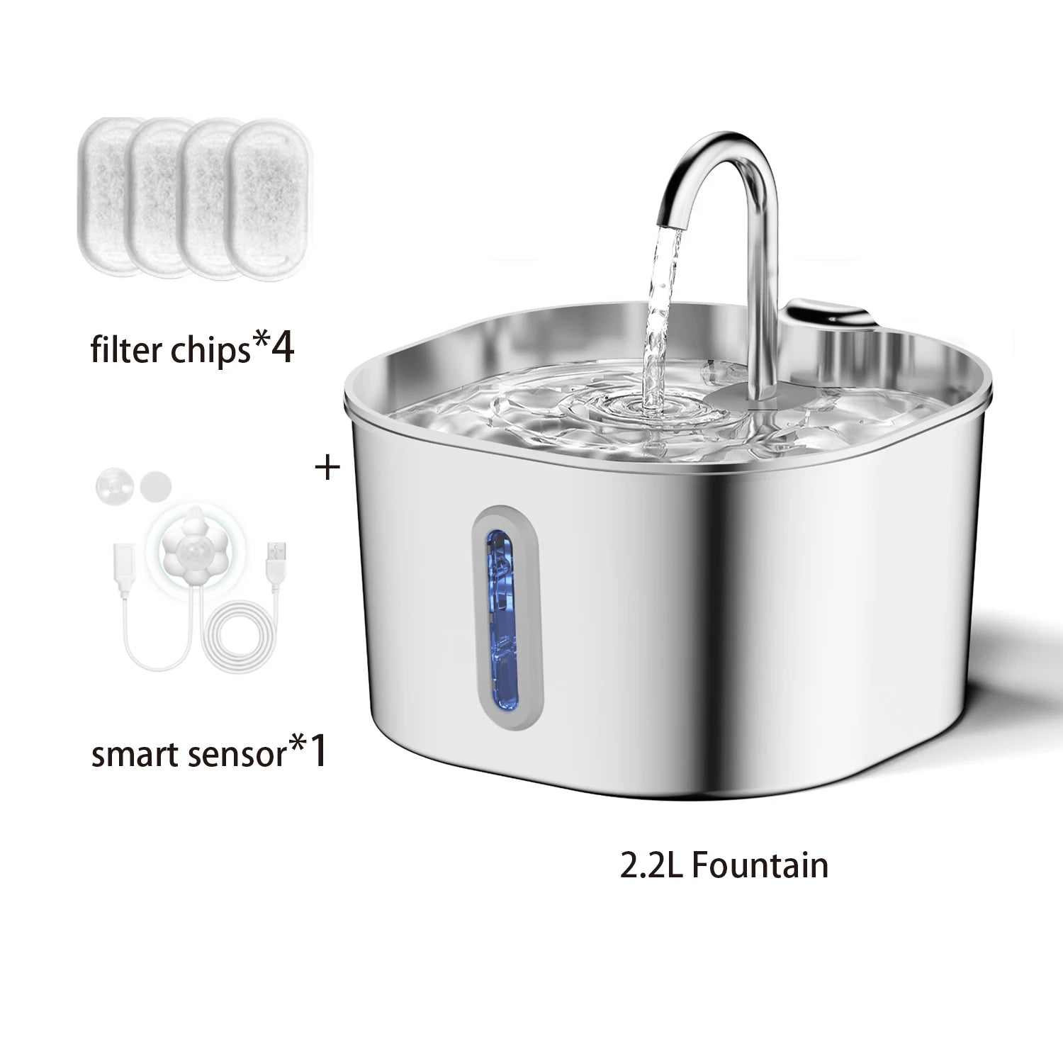 Stainless Steel Pet Water Fountain – 2.2L Automatic Dispenser for Cats & Dogs