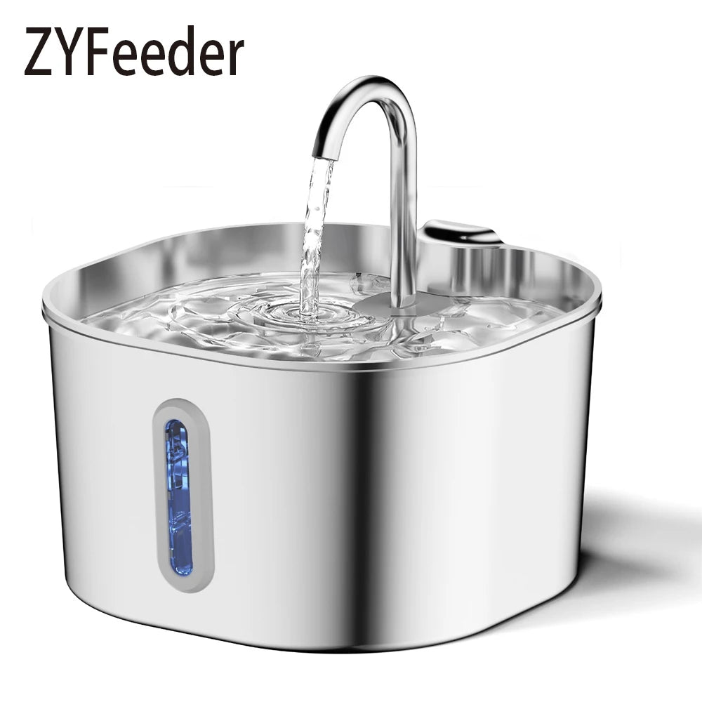 Stainless Steel Pet Water Fountain – 2.2L Automatic Dispenser for Cats & Dogs